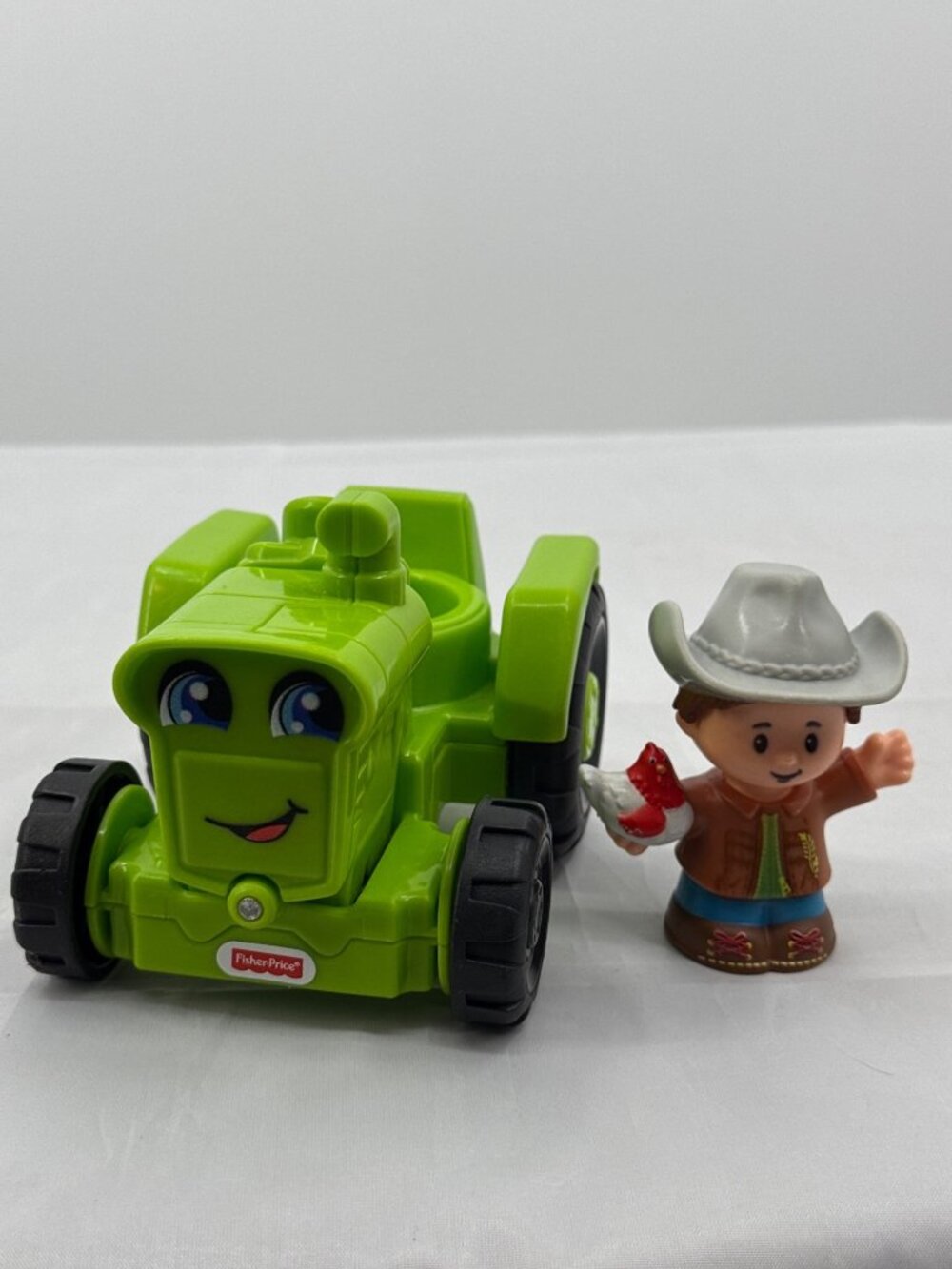 Fisher Price Little People Green Farm Tractor Toy Farmer Cowboy Figure Hen